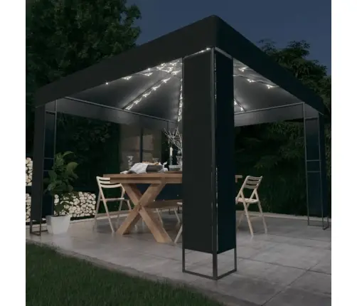 Dārza Nojume Ar Dubulto Jumtu Un Led Lampiņām, 3X3 M, Pelēka Vidaxl