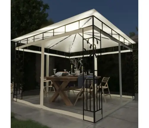 Dārza Nojume Ar Moskītu Tīklu Un Led, 3X3X2,73 M, Krēmkrāsas Vidaxl