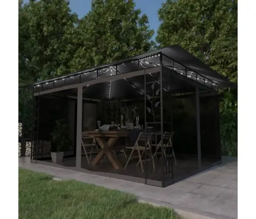 Dārza Nojume Ar Moskītu Tīklu Un Led, 4X3X2,73 M, Pelēka Vidaxl