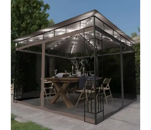 Dārza Nojume Ar Moskītu Tīklu Un Led, 3X3X2,73 M, Pelēkbrūna Vidaxl