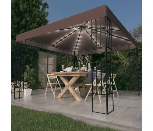 Dārza Nojume Ar Led Lampiņu Virtenēm, 3X3 M, Pelēkbrūna Vidaxl