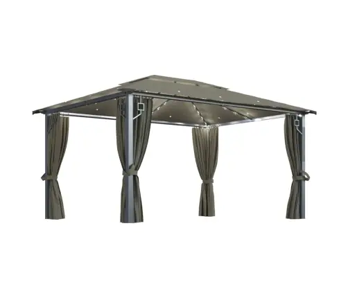 Dārza Nojume Ar Aizkariem Un Led Lampiņām, 4X3 M, Pelēkbrūna Vidaxl