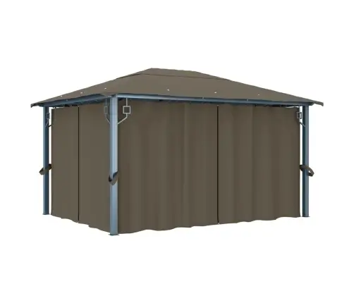 Dārza Nojume Ar Aizkariem Un Led Lampiņām, 4X3 M, Pelēkbrūna Vidaxl