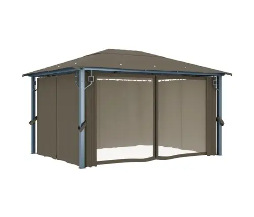 Dārza Nojume Ar Aizkariem Un Led Lampiņām, 4X3 M, Pelēkbrūna Vidaxl