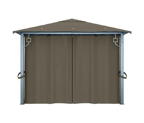 Dārza Nojume Ar Aizkariem Un Led Lampiņām, 4X3 M, Pelēkbrūna Vidaxl