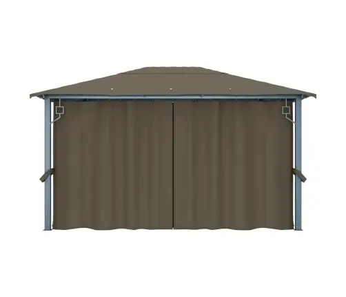 Dārza Nojume Ar Aizkariem Un Led Lampiņām, 4X3 M, Pelēkbrūna Vidaxl