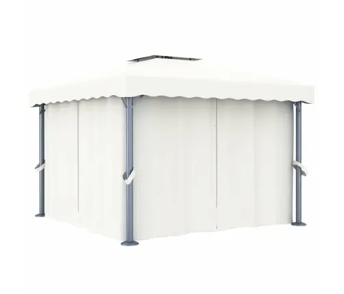 Dārza Nojume Ar Aizkariem Un Led Lampiņām, 3X3 M, Krēmbalta Vidaxl