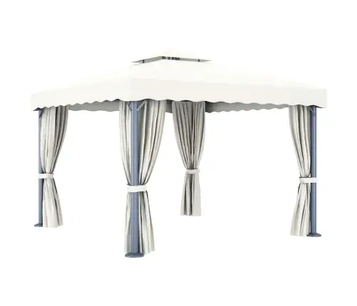 Dārza Nojume Ar Aizkariem Un Led Lampiņām, 3X3 M, Krēmbalta Vidaxl