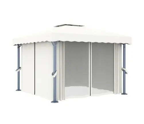 Dārza Nojume Ar Aizkariem Un Led Lampiņām, 3X3 M, Krēmbalta Vidaxl