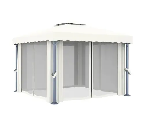 Dārza Nojume Ar Aizkariem Un Led Lampiņām, 3X3 M, Krēmbalta Vidaxl