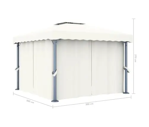 Dārza Nojume Ar Aizkariem Un Led Lampiņām, 3X3 M, Krēmbalta Vidaxl