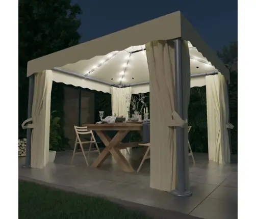 Dārza Nojume Ar Aizkariem Un Led Lampiņām, 3X3 M, Krēmbalta Vidaxl