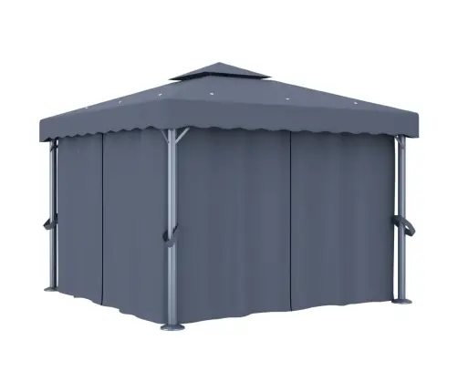 Dārza Nojume Ar Aizkariem Un Led Lampiņu Virtenēm, 3X3M, Pelēka Vidaxl