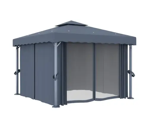 Dārza Nojume Ar Aizkariem Un Led Lampiņu Virtenēm, 3X3M, Pelēka Vidaxl