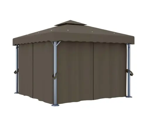 Dārza Nojume Ar Aizkariem Un Led Lampiņām, 3X3 M, Pelēkbrūna Vidaxl