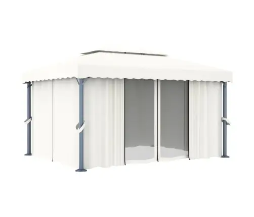 Dārza Nojume Ar Aizkariem Un Led Lampiņām, 4X3 M, Krēmbalta Vidaxl