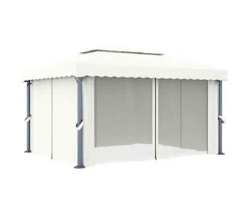 Dārza Nojume Ar Aizkariem Un Led Lampiņām, 4X3 M, Krēmbalta Vidaxl