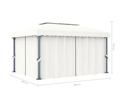 Dārza Nojume Ar Aizkariem Un Led Lampiņām, 4X3 M, Krēmbalta Vidaxl