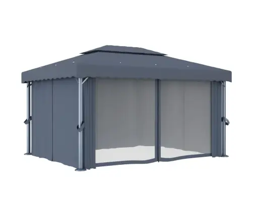 Pavėsinė Su Lemputėmis Ir Užuolaidomis Led, Antracito, 4X3M