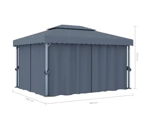 Pavėsinė Su Lemputėmis Ir Užuolaidomis Led, Antracito, 4X3M