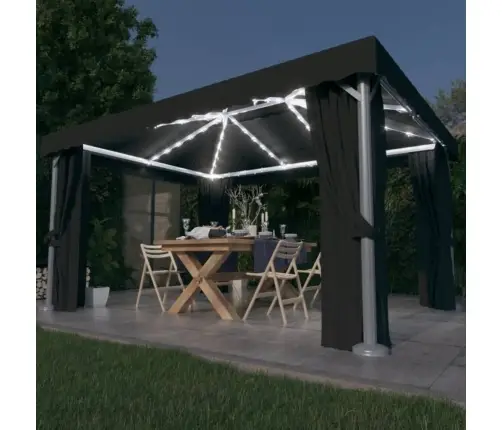 Pavėsinė Su Lemputėmis Ir Užuolaidomis Led, Antracito, 4X3M