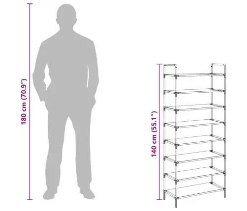Apavu Skapis, 8 Plaukti, Metāls, Neausts Audums, Sudraba Krāsā Vidaxl