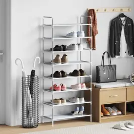 Apavu Skapis, 8 Plaukti, Metāls, Neausts Audums, Sudraba Krāsā Vidaxl