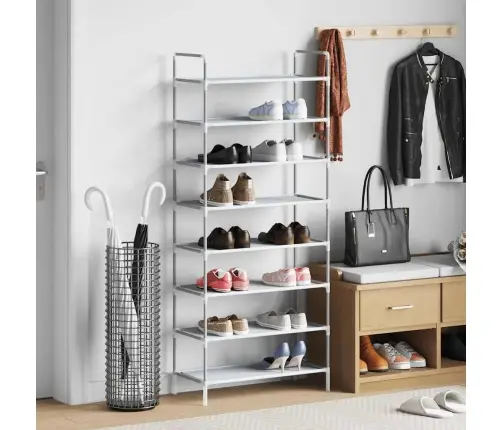 Apavu Skapis, 8 Plaukti, Metāls, Neausts Audums, Sudraba Krāsā Vidaxl