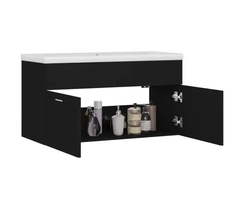 Skapītis Ar Iebūvētu Izlietni, Melns, Inženierijas Koks Vidaxl