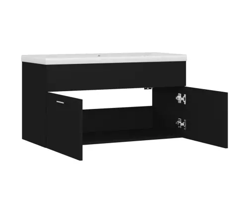 Skapītis Ar Iebūvētu Izlietni, Melns, Inženierijas Koks Vidaxl