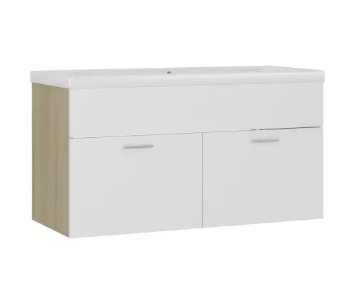 Skapītis Ar Iebūvētu Izlietni, Balts, Ozola, Inženierijas Koks Vidaxl