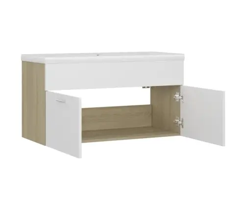 Skapītis Ar Iebūvētu Izlietni, Balts, Ozola, Inženierijas Koks Vidaxl