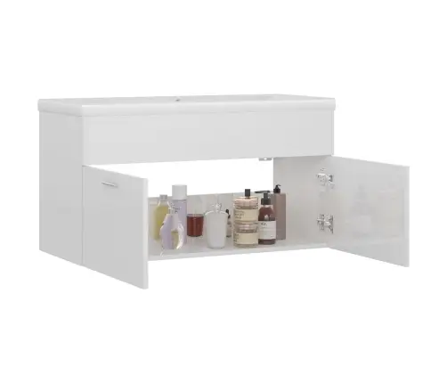 Skapītis Ar Iebūvētu Izlietni, Spīdīgi Balts, Inženierijas Koks Vidaxl