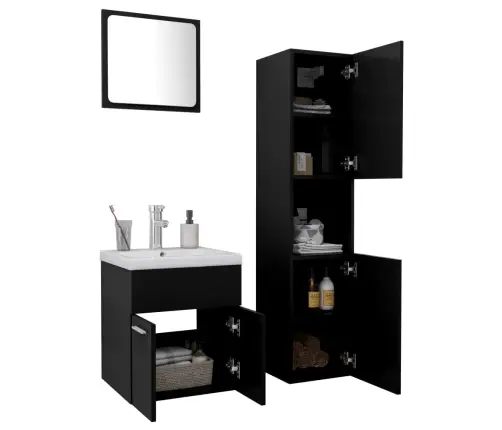 Vannitoamööblikomplekt, Must, Puitlaastplaat