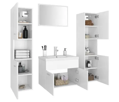 Vonios Kambario Baldų Komplektas, Baltas, Apdirbta Mediena