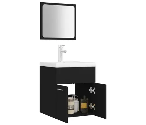 Vannitoamööblikomplekt, Must, Puitlaastplaat Vannitoamööblikomplekt, Must, Puitlaastplaat