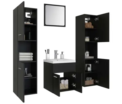 Vannitoamööblikomplekt, Must, Puitlaastplaat