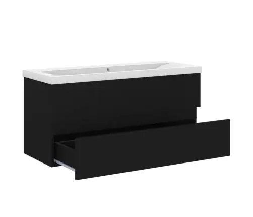 Praustuvo Spintelė Su Įmontuotu Praustuvu, Juoda, Mediena