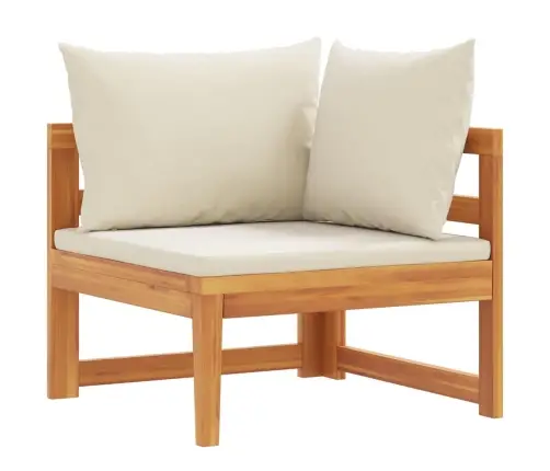 Stūra Dīvāns Ar Krēmbaltiem Spilveniem, Akācijas Masīvkoks Vidaxl