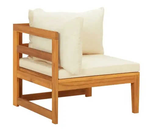 Stūra Dīvāns Ar Krēmbaltiem Spilveniem, Akācijas Masīvkoks Vidaxl