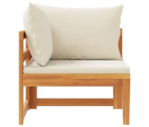 Stūra Dīvāns Ar Krēmbaltiem Spilveniem, Akācijas Masīvkoks Vidaxl