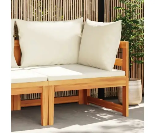 Stūra Dīvāns Ar Krēmbaltiem Spilveniem, Akācijas Masīvkoks Vidaxl