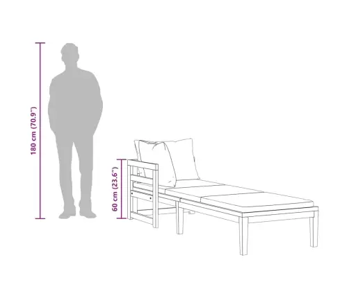 Sauļošanās Zvilnis Ar 1 Roku Balstu, Pelēki Matrači, Akācija Vidaxl