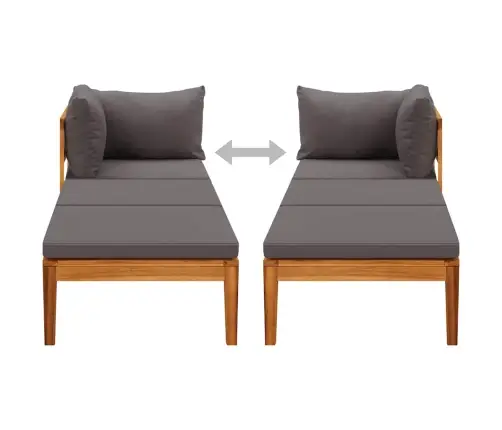 Sauļošanās Zvilnis Ar 1 Roku Balstu, Pelēki Matrači, Akācija Vidaxl