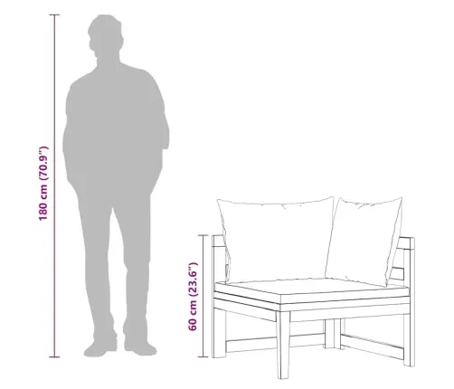 Stūra Dīvāns, Tumši Pelēki Spilveni, Akācijas Masīvkoks Vidaxl