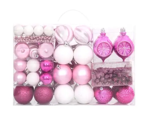 108-Osaline Jõulukuulide Komplekt, Valge Ja Roosa