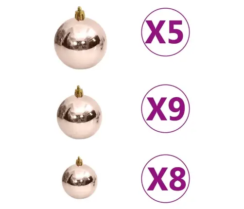 Ziemassvētku Bumbu Komplekts, 61 Gab., 150 Led, Zeltaini Rozā Vidaxl Ziemassvētku Bumbu Komplekts, 61 Gab., 150 Led, Zeltaini Rozā Vidaxl