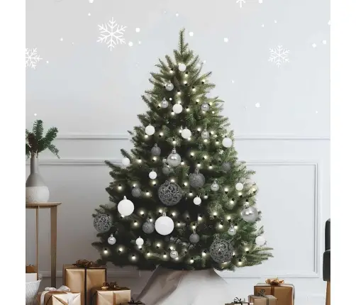 Ziemassvētku Bumbu Komplekts, 61 Gab., 150 Led, Balts Un Pelēks Vidaxl