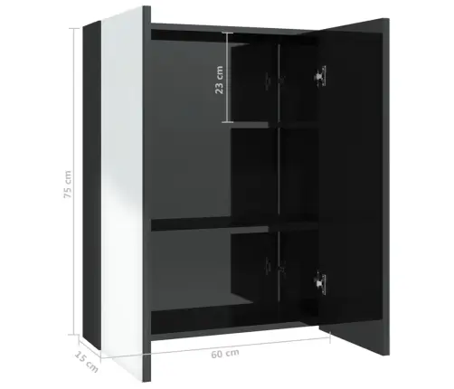 Vannasistabas Skapītis Ar Spoguli, 60X15X75 Cm, Melns, Mdf Vidaxl