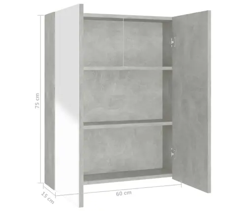 Vannasistabas Skapītis Ar Spoguli, 60X15X75Cm, Betonpelēks, Mdf Vidaxl